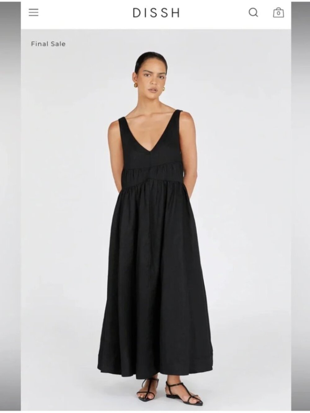 DISSH Arlo Black 100% Linen Maxi Dress NWT Size US 2 -Pockets!